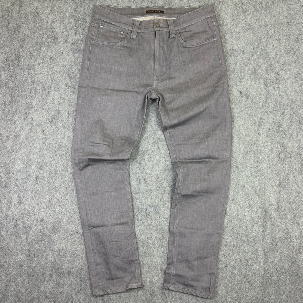 Nudie Jeans Mens 34x30 Slim Fit Grey Lean Dean Denim Pants Italy Organic Cotton